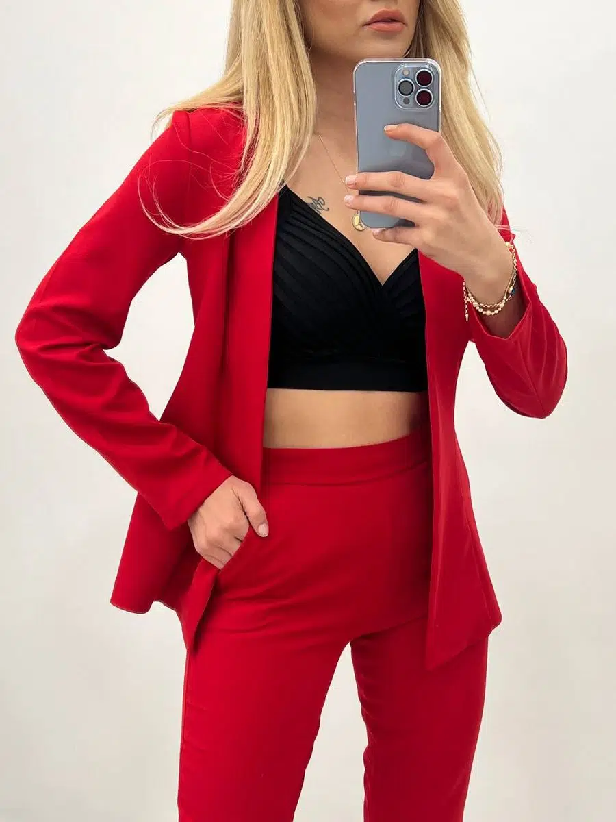 Atlas kumaş ceket pantolon takım (Kırmızı)