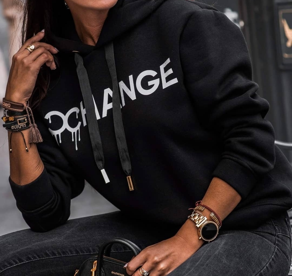 Chance baskılı 3 iplik kumaş kapşonlu sweat