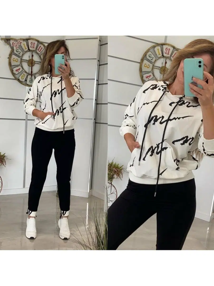 Dijital Baskılı İki İplik Kumaş Takım (Beyaz)