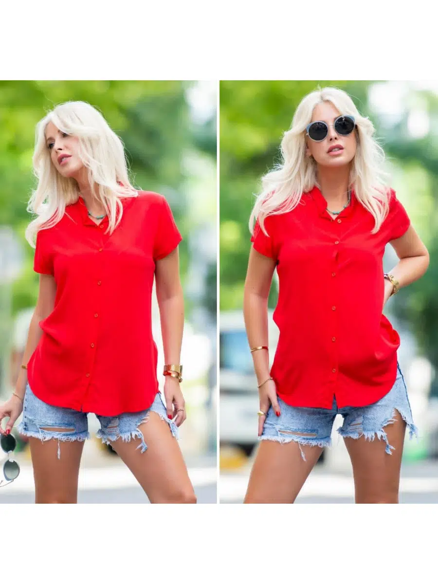 Dokuma Viskon Kumaş Gömlek(Kırmızı)