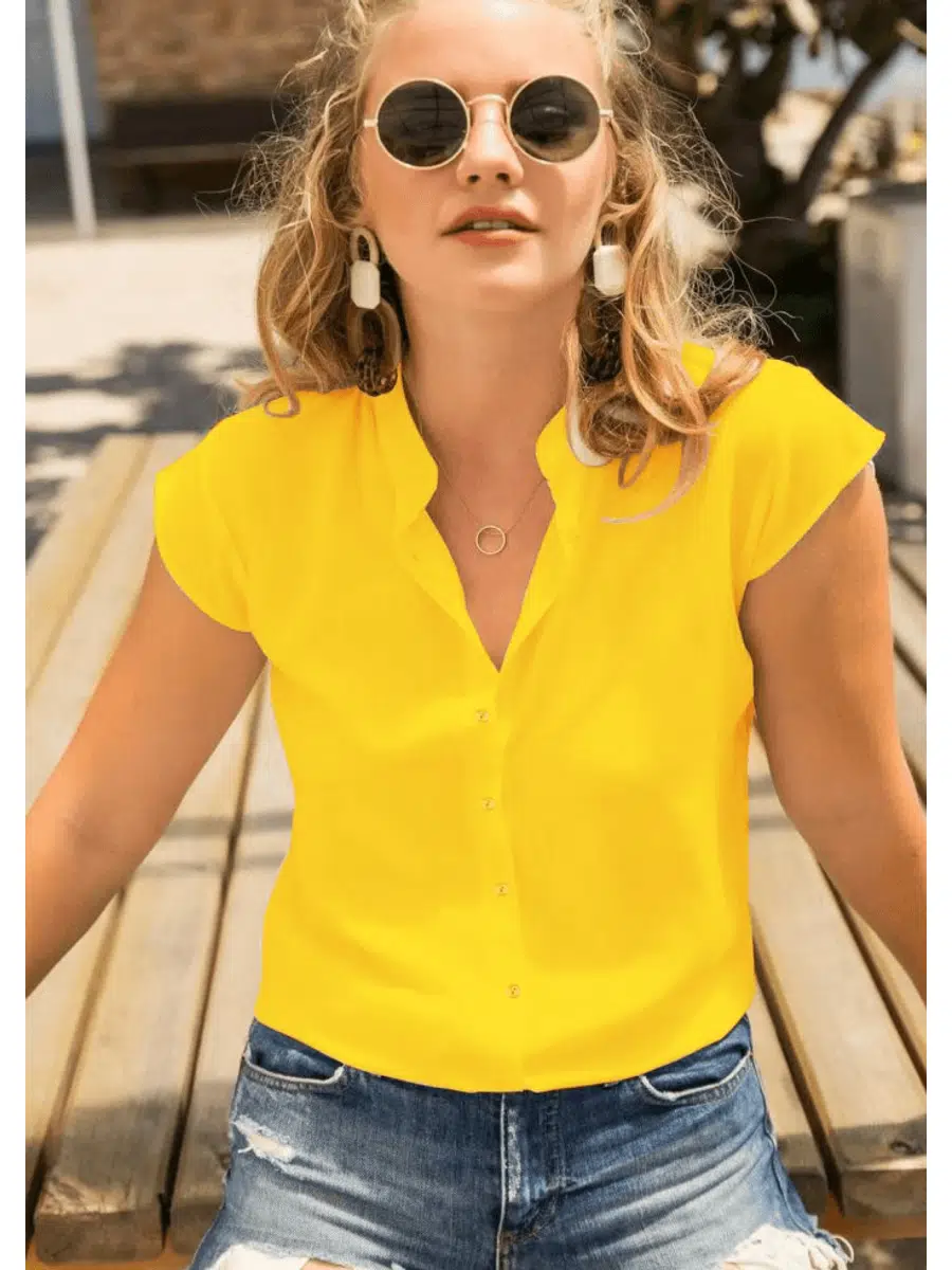 Dokuma Viskon Kumaş Gömlek(Sarı)