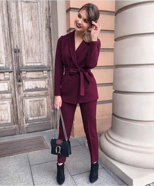 Double Atlas Kumaş Kuşaklı Takım (Bordo)