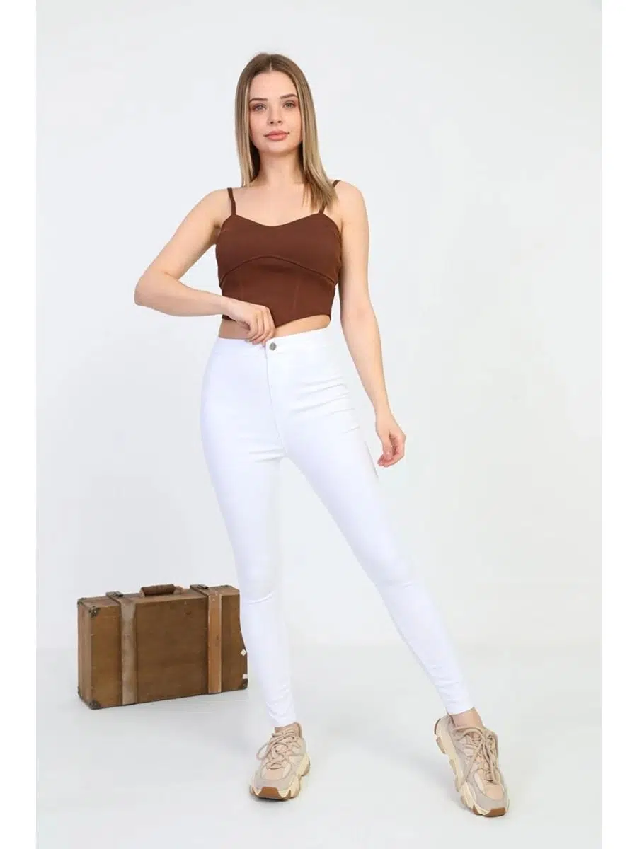 Gabardin Kumaş Yüksek Bel Pantolon (Beyaz)