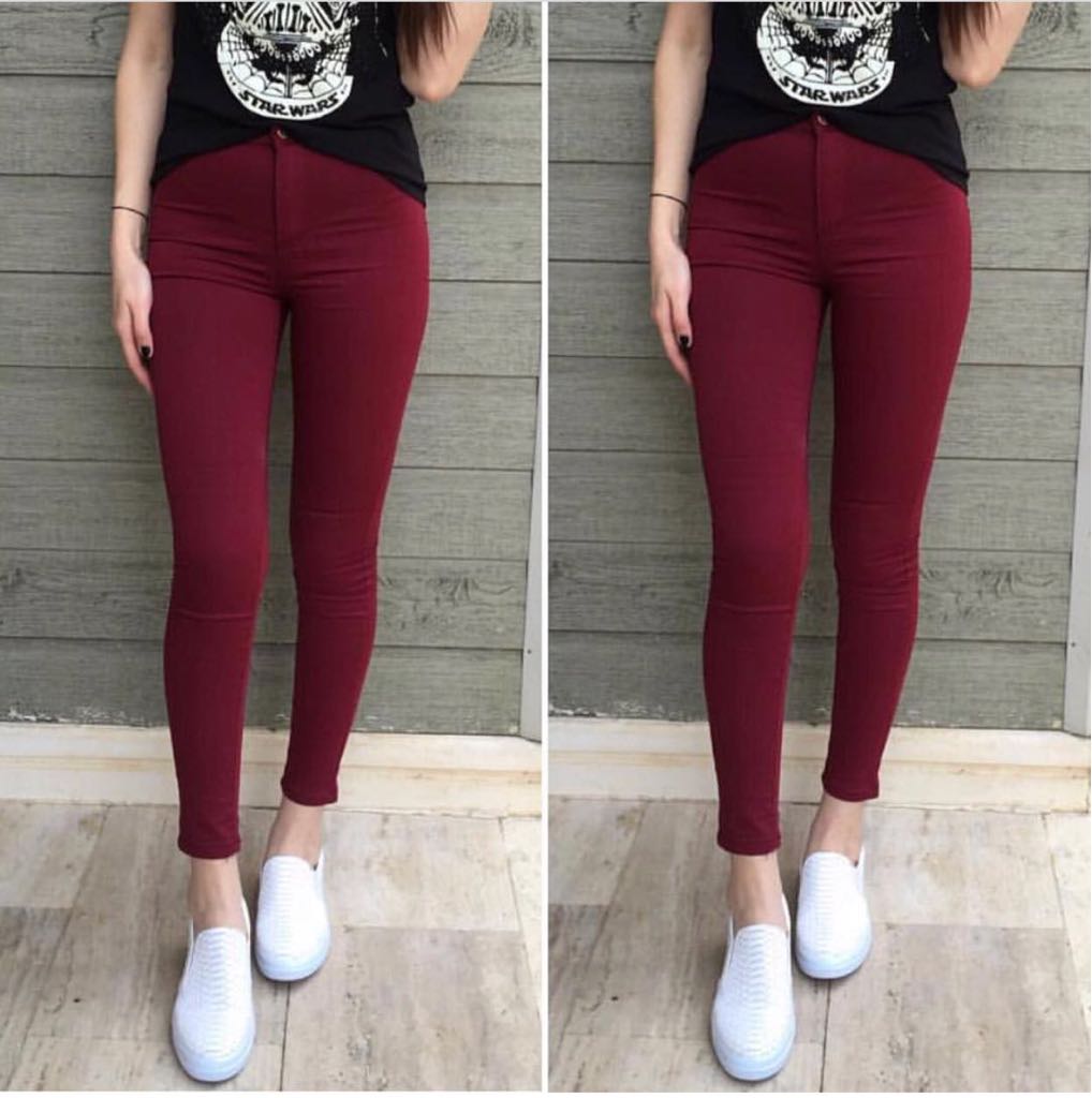 Gabardin Kumaş Yüksek Bel Pantolon (Bordo)