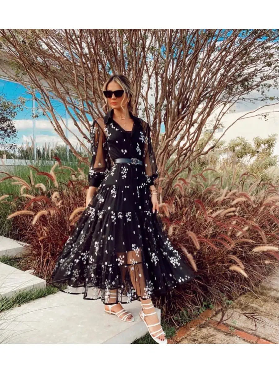 İthal Flok Kumaş Elbise