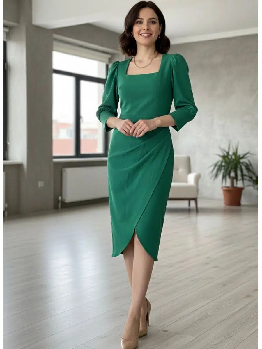 İthal krep kumaş yaka arkası fermuarlı abiye elbise 115cm