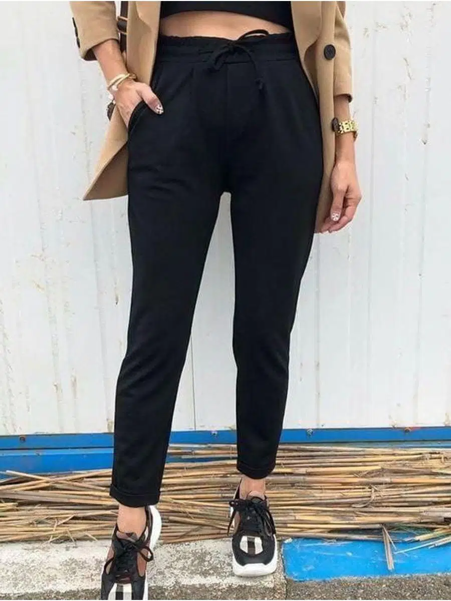 Kadın Bağcıklı Cepli Triko Pantolon