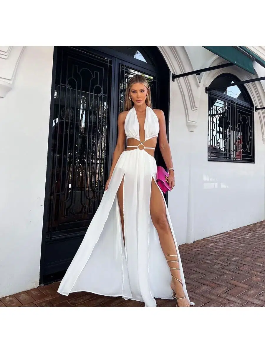 Kadın Beachwear Plaj Astarlı Şifon Kumaş Elbise (Renkli)