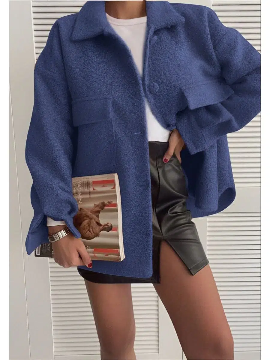 Kadın Cep Detay Düğmeli Buklet Kumaş Ceket (Renkli)