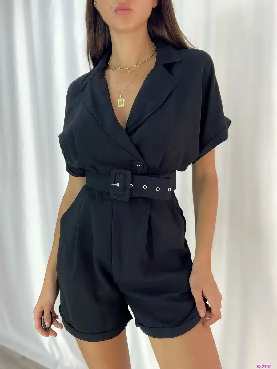 Kadın Dokuma Krep Kumaş Kemerli Şort Tulum (Renkli)