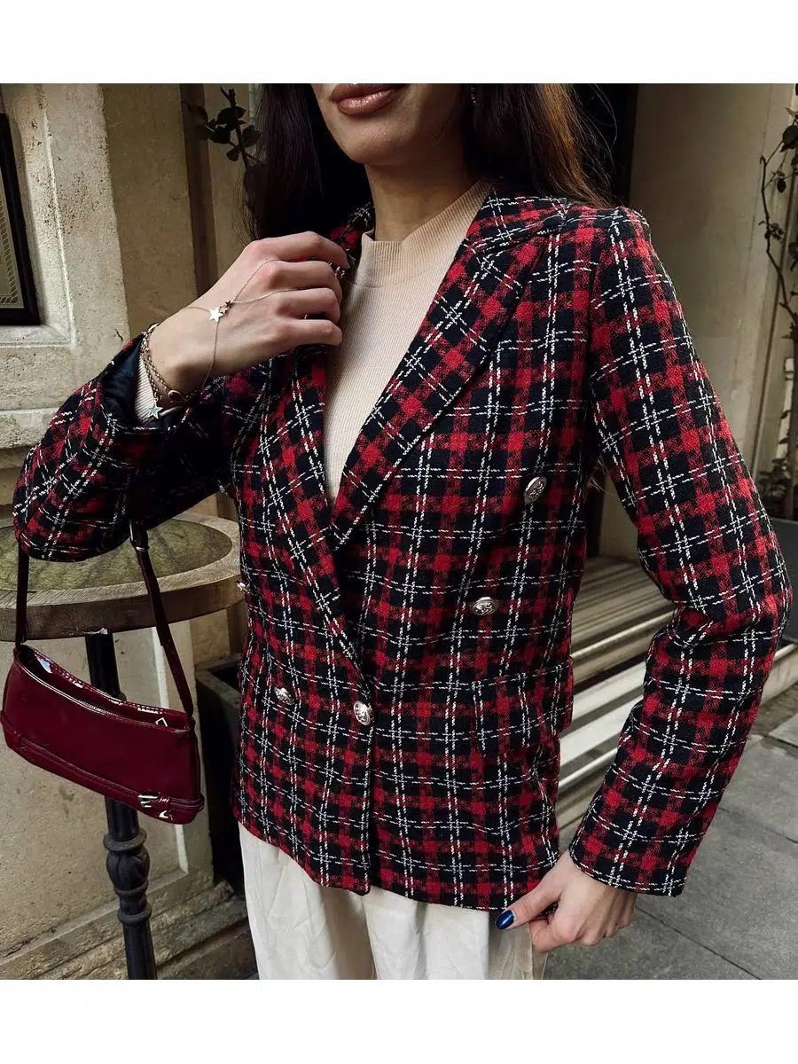 Kadın Fleto Cep Düğme Detay Tüvit Kumaş Astarlı Blazer Ceket