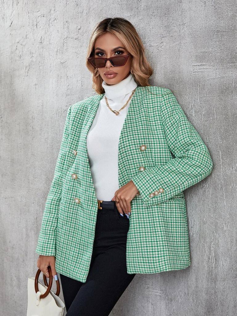 Kadın İçi Astarlı Düğme Detaylı Chanel Kumaş Blazer Ceket