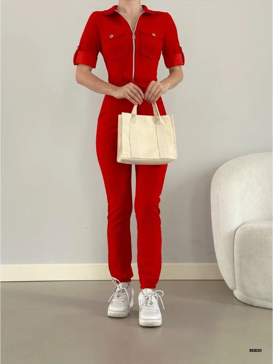 Kadın İthal Krep Kumaş Fermuarlı Cep Detay Kuşaklı Tulum (Renk Seçenekli)