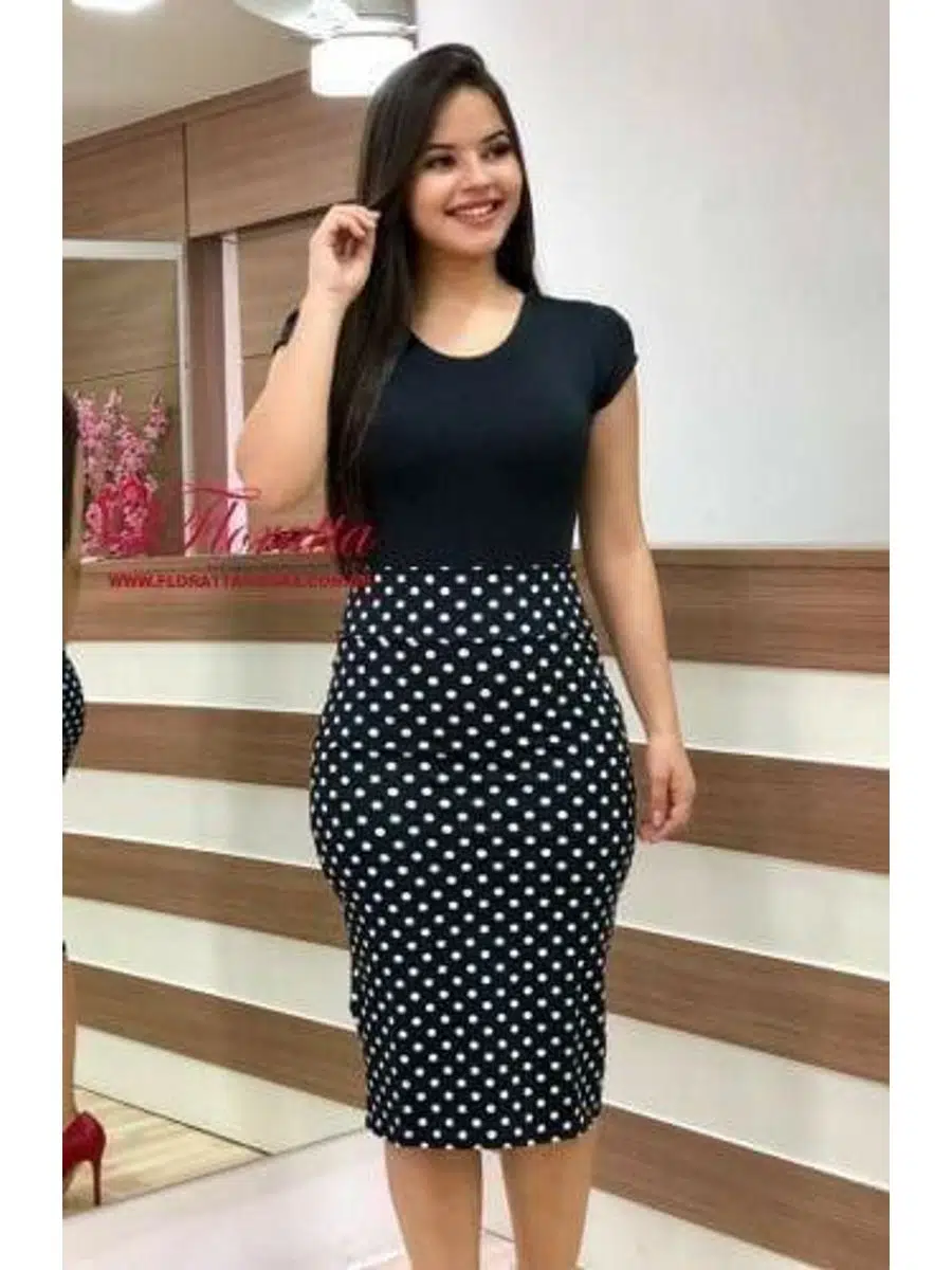 Kadın kısa kollu üst viskon alt puantiyeli krep elbise