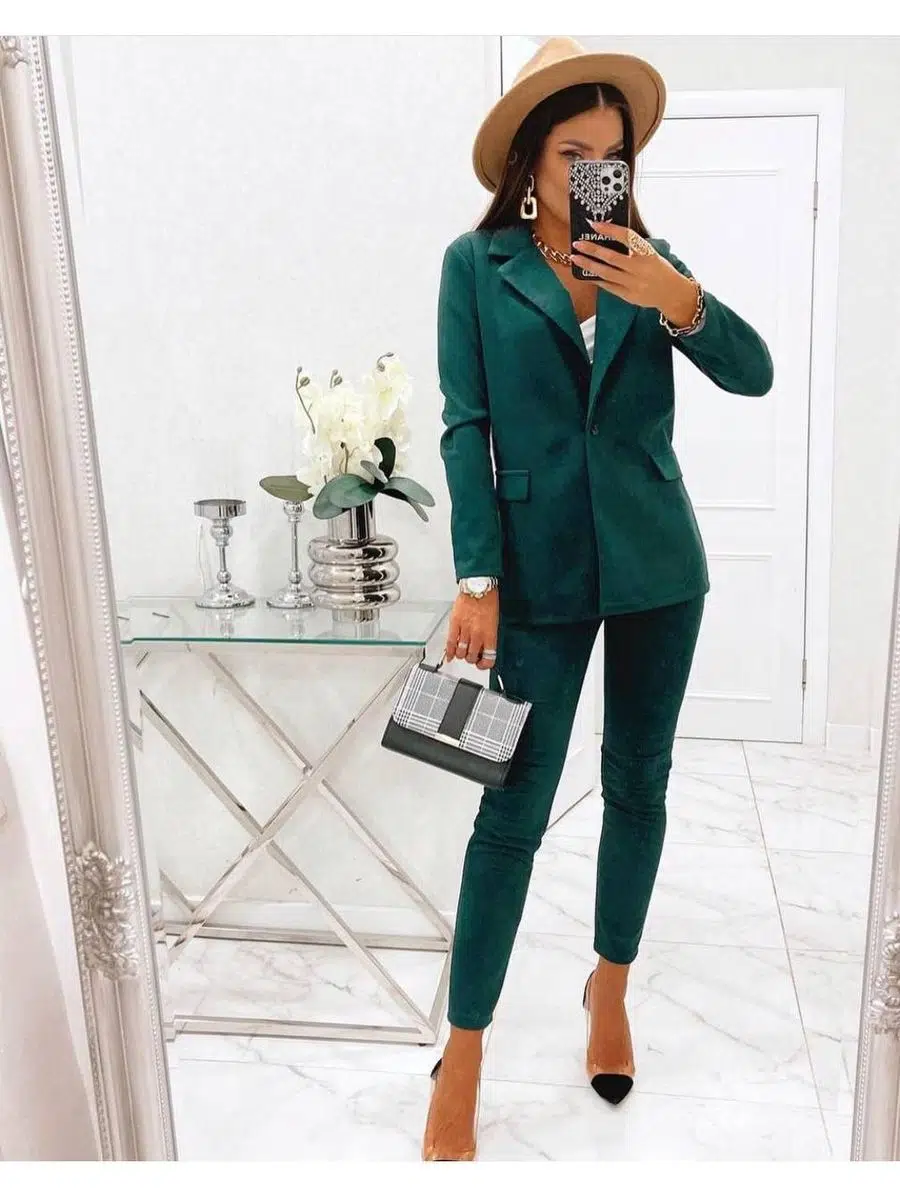 Kadın Scuba Süet Kumaş Astarlı Ceket Pantolon İkili Takım (Renkli)