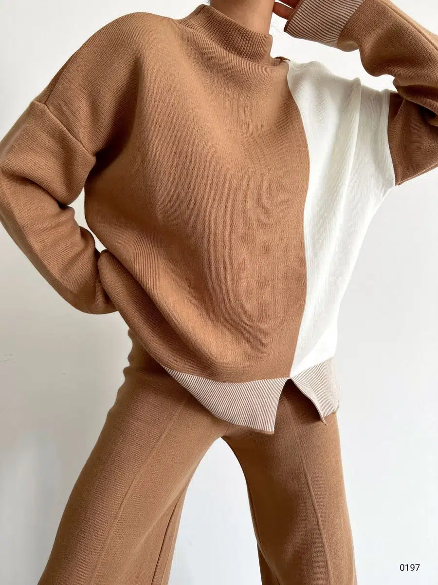 Kadın Yırtmaç Detay Bluz Bol Paça Pantolon Triko Alt Üst Takım (Renk Seçenekli)