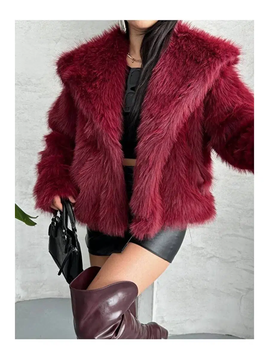 Kadın Yumuşak Tüylü Kısa Kürk Ceket Mont