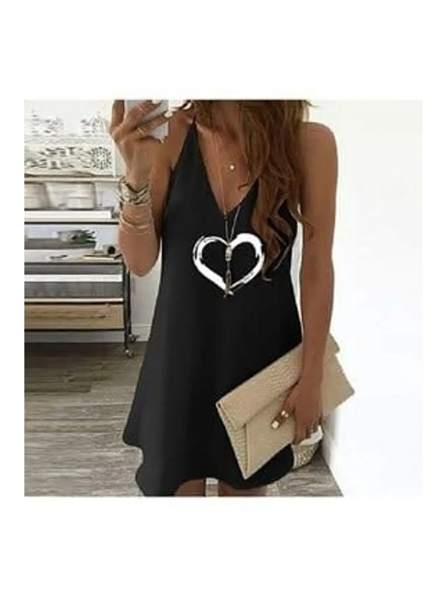 Kalp Desen V Yaka Elbise