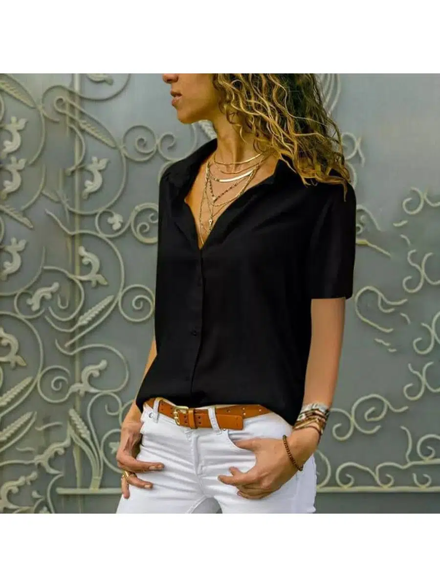 Kısa Kollu Dokuma Viskon Kumaş Gömlek (Renkli)