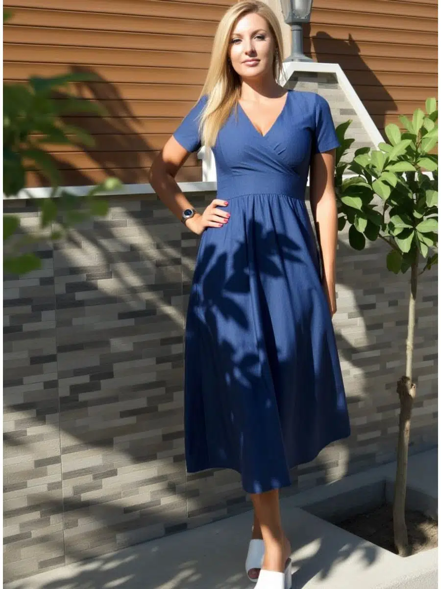 Kot Desen Kruvaze Yaka Krep Kumaş Elbise 115cm