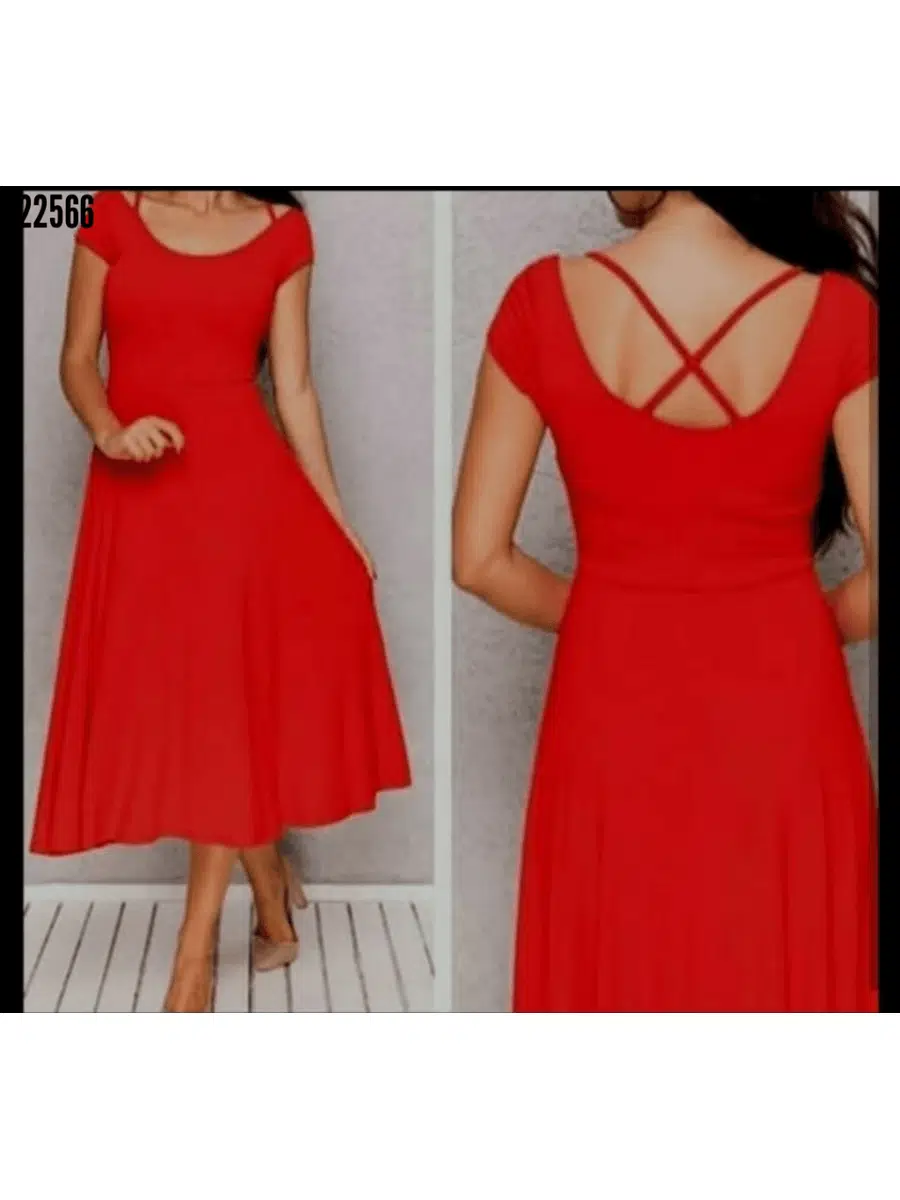 Sırtı Çapraz Detay Elbise (Kırmızı)