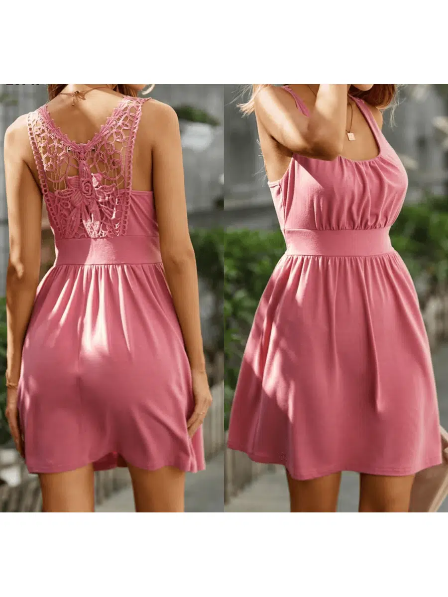 Sırtı dantel detay viskon kumaş elbise 85 cm