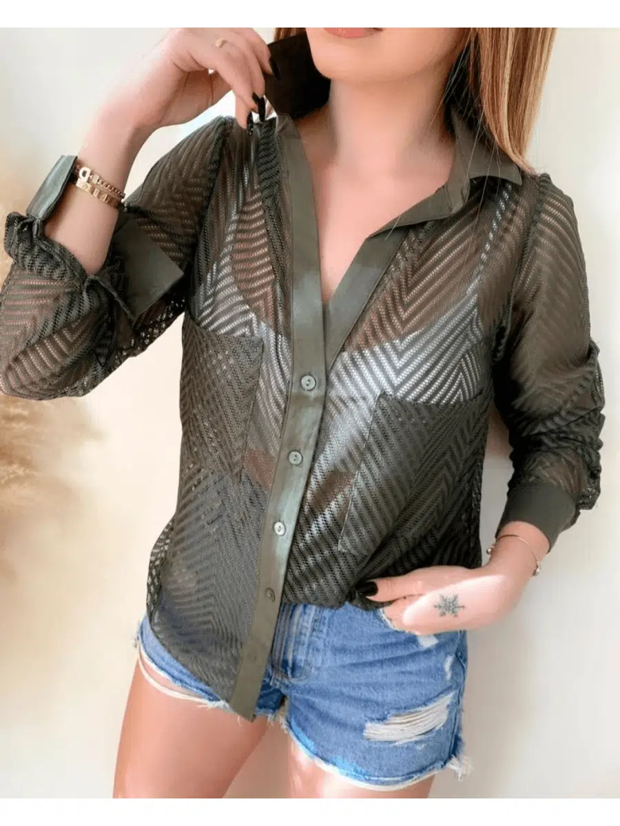 Transparan tül detaylı gömlek (Renk Seçenekli)