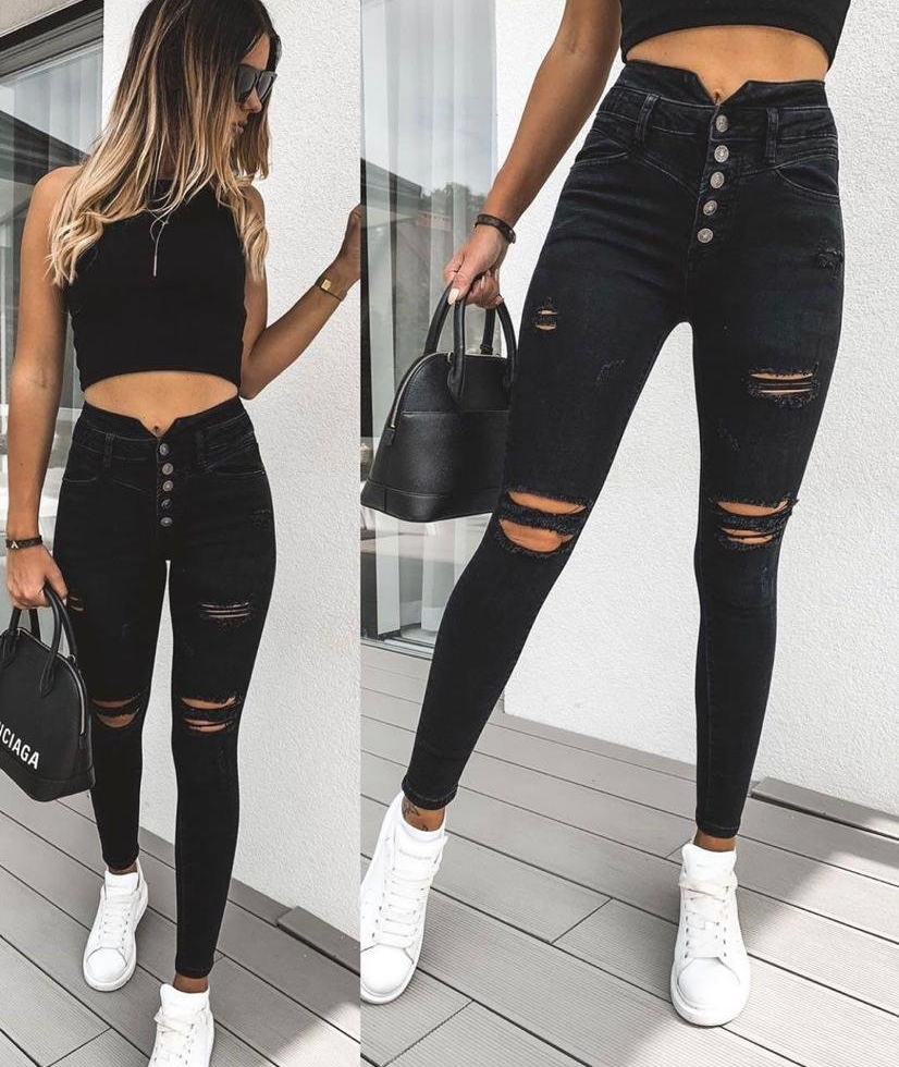 Yüksek Bel Çok Düğmeli Ve Yırtık Detaylı Kot Pantolon Jean
